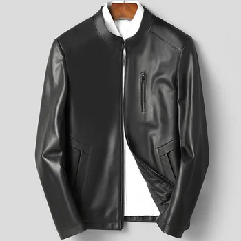 100% натуральная кожа, настоящее 2024 Новое пальто из натуральной кожи Haining, мужская короткая тонкая мотоциклетная куртка повседневного покроя.
