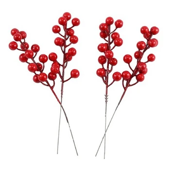 100 упаковок 8-дюймовых искусственных рождественских красных ягодных стеблей для украшения рождественской елки, рождественского венка своими руками, праздничного декора