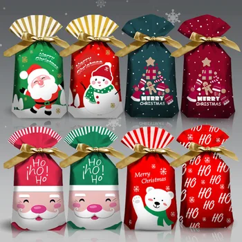 10шт Подарочный пакет Санта-Клауса, сумка для конфет, хрустящая снежинка, сумка на шнурке, Рождественские украшения для дома, Новый 2022 год, подарки Ноэля