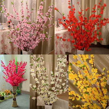 12 шт./лот, ветви искусственных цветов, Букет цветов персика с зелеными листьями Для украшения домашнего стола, свадьбы