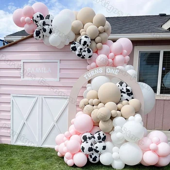 139 шт., тематическая вечеринка на полях с коровами, Розово-белая Гирлянда из воздушных шаров цвета хаки, 12-дюймовые воздушные шары с принтом коровы для украшения вечеринки по случаю Дня рождения на ферме