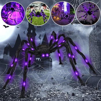 154 см светящийся декор в виде паука на Хэллоуин, реалистичный гигантский паук для наружной вечеринки в доме и саду, украшения дома с привидениями