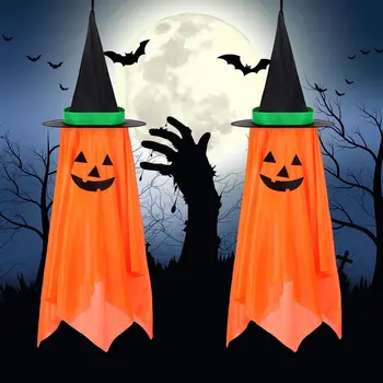2 Шт Хэллоуин Подвесные украшения из тыквы Хэллоуин Декор для ведьмы-призрака на открытом воздухе Милый Подвесной декор из тыквы Хэллоуин Оранжевый