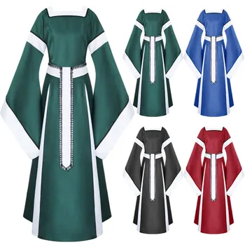 2022 Новое женское разноцветное средневековое платье в винтажном стиле, готическое платье длиной до пола, костюмы для косплея в стиле Ретро, длинная сцена эпохи Возрождения