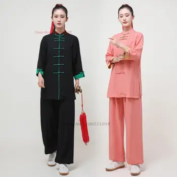 2023 китайская форма тайцзи из хлопка и льна, костюм ушу кунг-фу, униформа для боевых искусств, топы + брюки, комплект для прогулок на открытом воздухе, утренние виды спорта