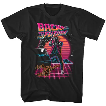 2023 Назад в будущее, Неоновый закат, мужская рубашка, модная мужская футболка в стиле ретро с коротким рукавом, черная