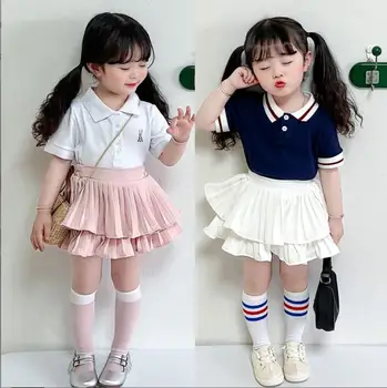 2023 Юбка с оборками для девочек в корейском стиле, летняя юбка для девочек хорошего качества, 2-13 лет, E942