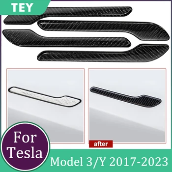 4 шт./компл. Защита Дверных Ручек Автомобиля Для Tesla Model 3 Model Y 100% Защита Дверных Ручек Из Настоящего Углеродного Волокна Для Tesla Model 3 Y