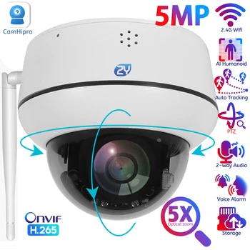 5-Мегапиксельная купольная PTZ-камера Wi-Fi, IP-камера с 5-кратным оптическим зумом, Гуманоидное отслеживание, Двусторонний разговор, Беспроводные камеры видеонаблюдения для домашней безопасности