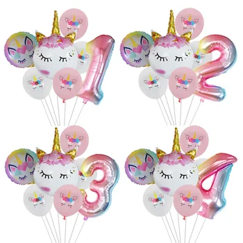 7шт Воздушных шаров для вечеринки в стиле единорога, воздушных шаров из облачной фольги, украшений для вечеринки в честь дня рождения Единорога для девочек 1 года, шариков для душа ребенка