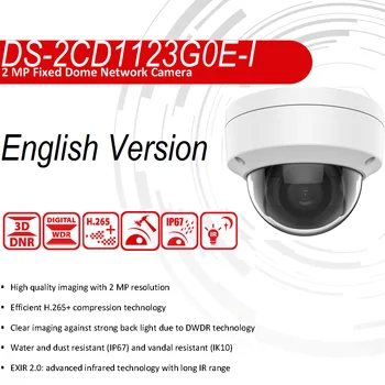 DS-2CD1123G0E-I Зарубежная Английская версия 2-Мегапиксельная Фиксированная Купольная Сетевая камера CCTV Камера ONVIF IP67 PoE IR 30M H.265 + С возможностью обновления