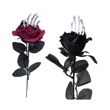 E5BB Роза на Хэллоуин с костью для рук, украшение для Хэллоуина, Цветочная композиция своими руками