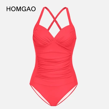 HOMGAO Сексуальный женский купальник с V-образным вырезом, пуш-ап, цельные купальники, монокини с контролем живота, пляжная одежда больших размеров, купальники
