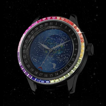 JINLERY Мужские Часы Автоматические Механические Часы С Рисунком Звездного Неба Дизайн Модные Часы Красочные Наручные Часы С Бриллиантами 2023 Новинка