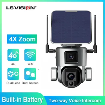 LS VISION 4K 8MP 4G/WIFI Беспроводная Солнечная Камера С Двойным Объективом и 4-Кратным Оптическим Зумом С Солнечной Панелью Humanoid Tracking PTZ Security Cam