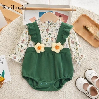 RiniLucia Sweet Baby Girls, осенние комбинезоны для новорожденных, комбинезоны с длинными рукавами и цветочным рисунком для девочек, игровые костюмы, комбинезоны, наряды