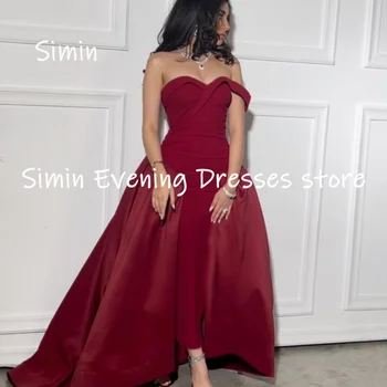 Simin, атласное платье А-силуэта без бретелек с оборками, вечернее платье в пол, Элегантные вечерние платья для женщин 2023
