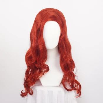 Y2K Kawaii Синтетический Парик Русалки Для Косплея Pincess Ariel С Красными Волнистыми Волосами, Вечерние Ролевые Игры С Бесплатной Шапочкой Для Парика