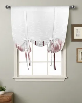 Абстрактный розовый цветок тюльпана, Кухня, Короткий карниз для штор, карманные шторы, комната домашнего декора, маленькое окно, Римские шторы на завязках