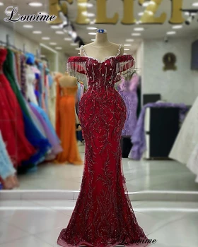 Бордовые платья знаменитостей в стиле русалки, Роскошные кристаллы 2023, вечерние платья с жемчугом, платья для официальных мероприятий, Vestidos De Gala