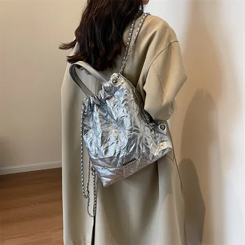 Брендовый Дизайнерский женский рюкзак в клетку из лакированной кожи, повседневная школьная сумка-ведро на цепочке, дорожная сумка