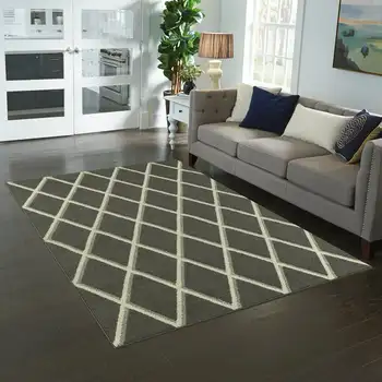 Геометрический серый коврик с высоким и низким ворсом, 5 'x 7'