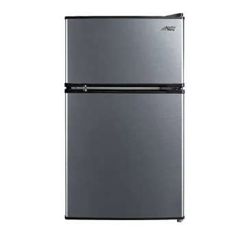 Двухдверный мини-холодильник объемом 3,2 кубических фута с морозильной камерой E-star из нержавеющей стали, Маленький электрический холодильник, мини-холодильник для заморозки комнат Дома