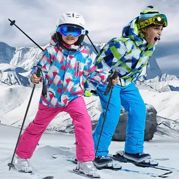 Детская водонепроницаемая ветрозащитная лыжная куртка + брюки Для мальчиков и девочек, зимний теплый лыжный костюм до -30 ГРАДУСОВ,