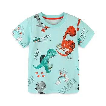 Детская летняя новинка 2023 года, Повседневная трикотажная хлопковая футболка с рисунком автомобиля-динозавра с короткими рукавами для мальчиков