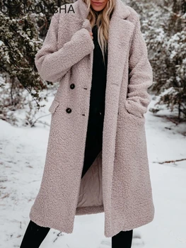 Длинное пальто, женский теплый однотонный топ с длинными рукавами, плотная элегантная женская одежда, зимняя повседневная модная верхняя одежда, Новая плюшевая куртка