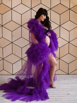 Длинный фиолетовый халат для беременных для женщин, Тюлевая перспективная прозрачная юбка длиной до пола, Фотосессия, Выпускной вечер, Официальное мероприятие 2023, Новинка