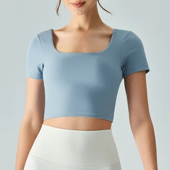 Женская красивая спортивная футболка с вырезом на спине для йоги Antibom, быстросохнущий топ для фитнеса с накладкой на грудь