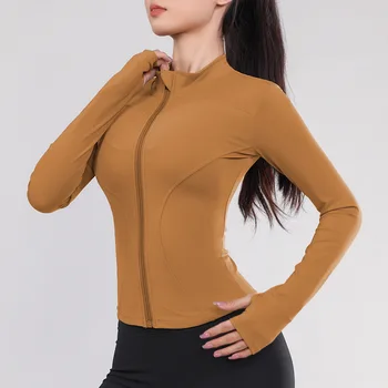 Женская новая эластичная куртка для йоги для бега, утягивающее верхнее пальто, Дышащие быстросохнущие рубашки для йоги с длинными рукавами, Женские тренировки для бега