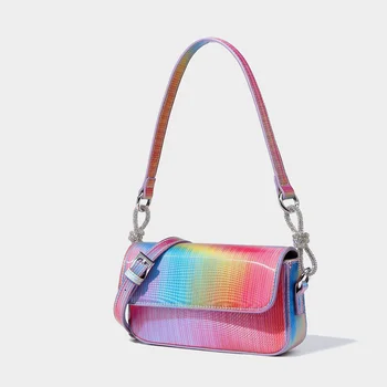 Женские сумки градиентного цвета 5D, новая дизайнерская сумка Rainbow с постепенным изменением цвета подмышек, красочный лакированный кошелек Radium Archer