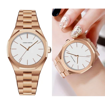 Женские часы с простым дизайном, циферблат из розового золота, ремешок из нержавеющей стали, кварцевый станок, модные спортивные женские часы, водонепроницаемые наручные часы