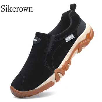 Замшевые походные ботинки, мужские уличные нескользящие лоферы без застежки, легкие тренировочные кроссовки для ходьбы, треккинговые ботинки для вождения, Большой размер 39-46