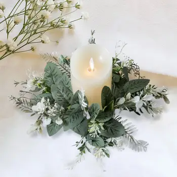 Зеленый венок из свечей, подсвечник, цветочный венок, искусственные листья эвкалипта, свечи, венки для домашнего бара, фермерского дома