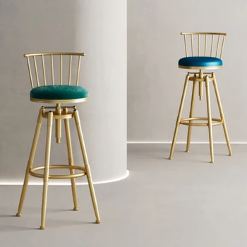 Золотой кухонный барный стул Современные металлические минималистичные Вращающиеся Высокие обеденные стулья Офисный дизайн Офисный шезлонг Украшение кухни