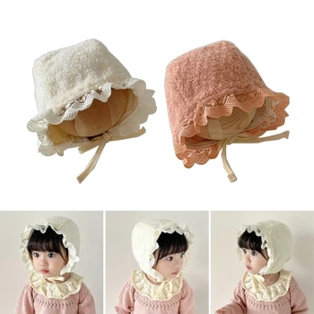 и уютная детская шапочка Princess с кружевной отделкой, шапочка-бини для малышей, теплая шапочка-капор для новорожденных, подарок для душа для девочек от 2 до 16 месяцев