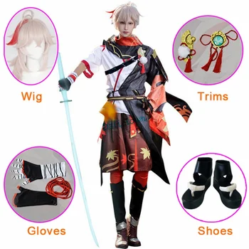 Игра Genshin Impact Каэдехара Казуха Косплей костюм Хэллоуин Карнавальный костюм самурая Парик Обувь