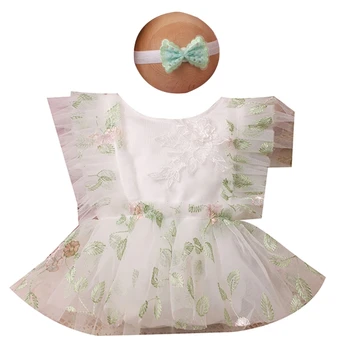 Комплект одежды для новорожденных из 2 предметов, кружевное боди с вышивкой в виде фрагментов цветов, сетчатый головной убор