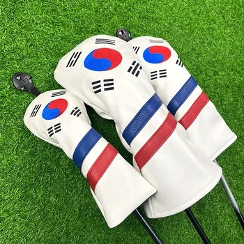 Корейский головной убор для клюшки для гольфа из дерева, 1 3 комплекта, 3 комплекта, PU Водонепроницаемый Прочный Флаг Тайцзи, деревянный чехол для клюшки для гольфа, головной убор