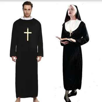Костюм монахини для косплея на Хэллоуин, костюм пастора для взрослых, костюм священника-гладиатора, костюм миссионера, костюм распятия для косплея.