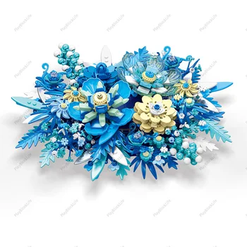 Креативная имитационная Цветочная серия Blue Flower Sea Мебель для дома Строительные Блоки Кирпичи Подарки