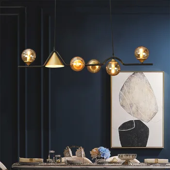 Креативные люстры со стеклянными шарами в скандинавском стиле, простой и роскошный бар, столовая, стойка регистрации отеля, длинное декоративное освещение Magic Bean