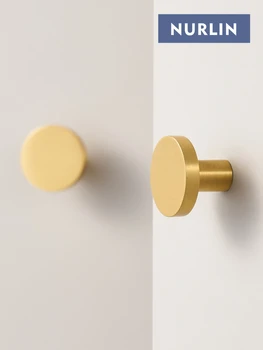 Круглые ручки для шкафов Nurlin из цельной латуни, круглый настенный одинарный крючок для одежды, доступны 4 размера, настраиваемые