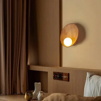 Круглый настенный светильник в китайском стиле в стиле ретро, Креативное светодиодное освещение в помещении, Прикроватный светильник для спальни, коридор, бра из смолы