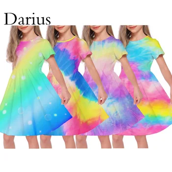 Летнее платье для девочек, разноцветное детское платье с завязками, детская одежда