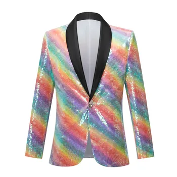 Мужской разноцветный костюм с радужными блестками, пальто, праздничная одежда для празднования Дня рождения, Танцевальный костюм для ночного клуба Dj Ds Gogo