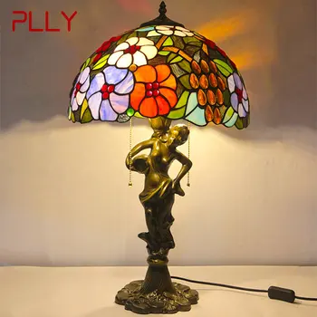 Настольная лампа PLLY Tiffany LED Creative Изысканные Цветы Настольная лампа из цветного стекла Декор для дома Кабинета спальни Прикроватной тумбочки отеля